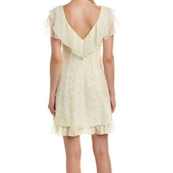 Cinq a Sept Silk Floral Button Down Ruffled Mini Dress Yellow & White Size 6 - Picture 2 of 4